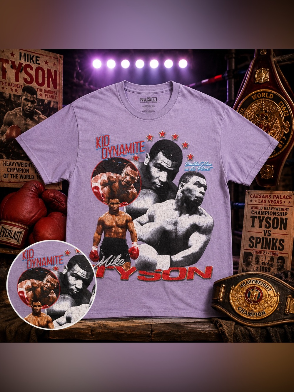 Mike Tyson Kid Dynamite Graphic Tee Large Purple Boxing Legend Shirt